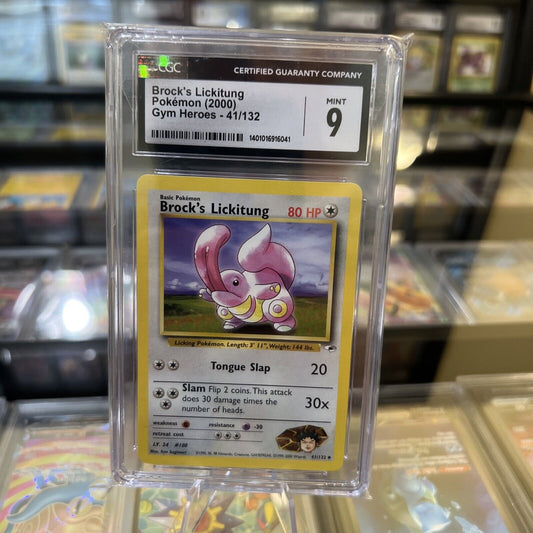 CGC 9 Unlimited BROCK'S LICKITUNG 41/132 GYM HEROES SET - MINT Pokémon TCG