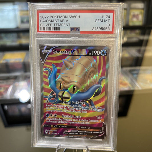 Pokémon TCG Omastar V Full Art Silver Tempest 174/19 Ultra Rare PSA 10 GEM MINT
