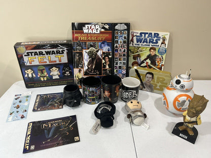 HUGE NEW STAR WARS LOT! BOBBLE HEAD, bb-8 CLOCK SEWING KIT AND MORE! BEST GIFT!