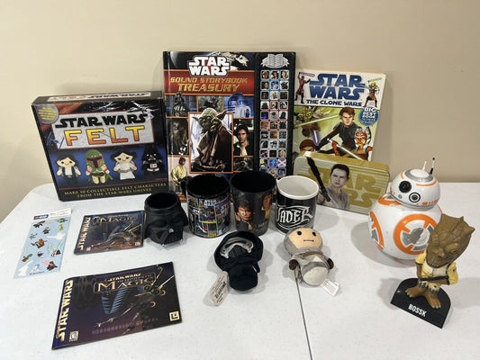 HUGE NEW STAR WARS LOT! BOBBLE HEAD, bb-8 CLOCK SEWING KIT AND MORE! BEST GIFT!