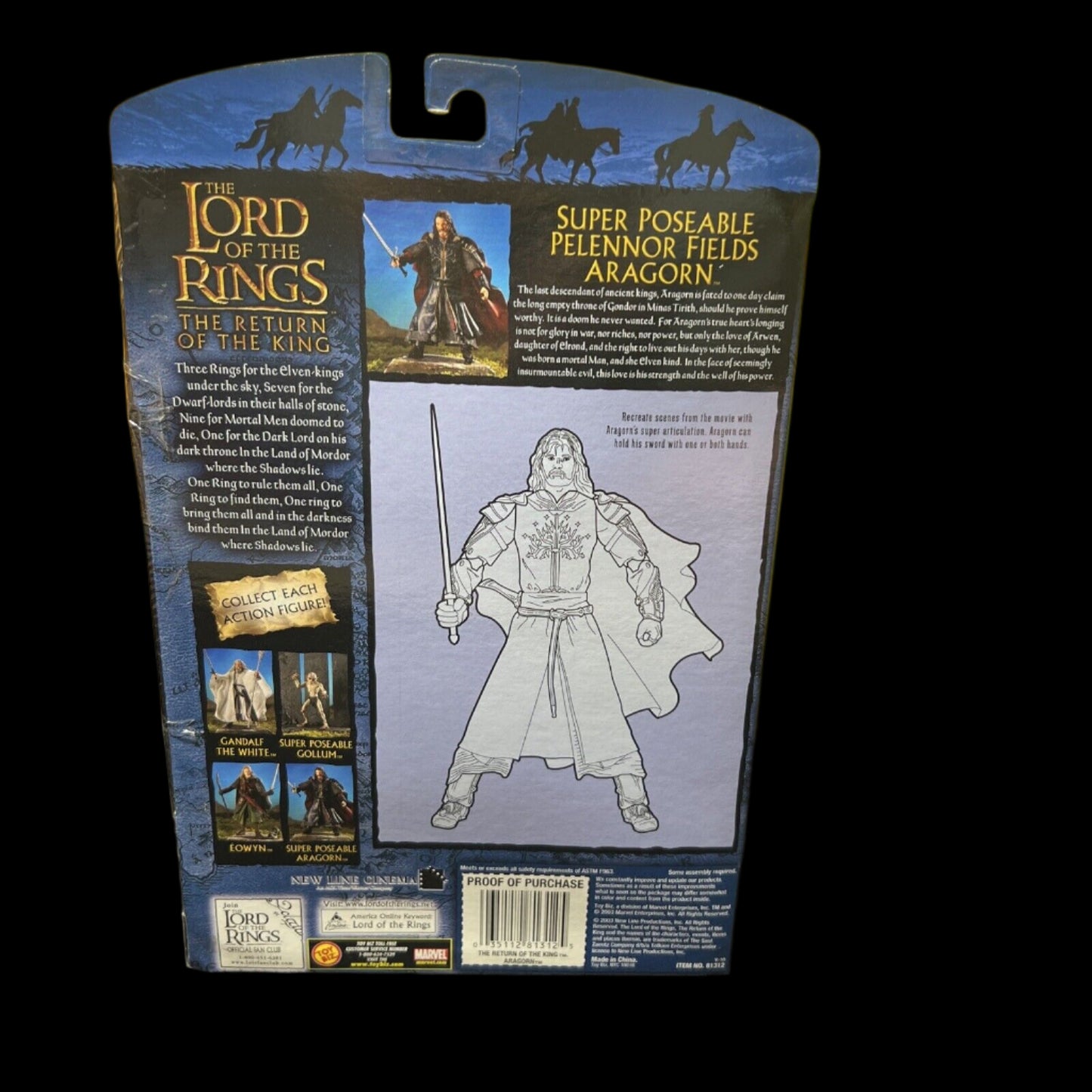 Toy Biz LOTR: The Return of the King SUPER POSEABLE PELENNOR FIELDS ARAGORN 2003