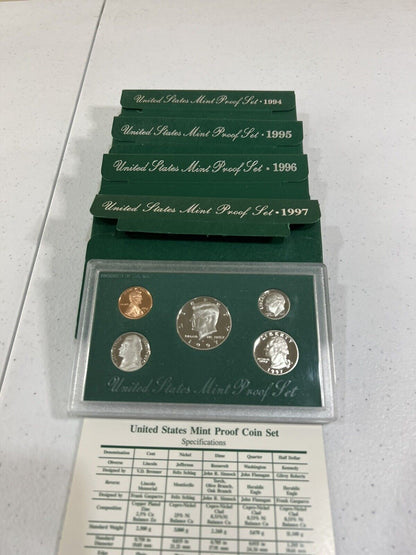 1994-1997 Proof Set United States US Mint Original Government Packaging Box