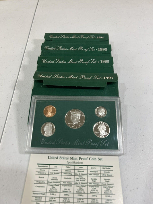 1994-1997 Proof Set United States US Mint Original Government Packaging Box