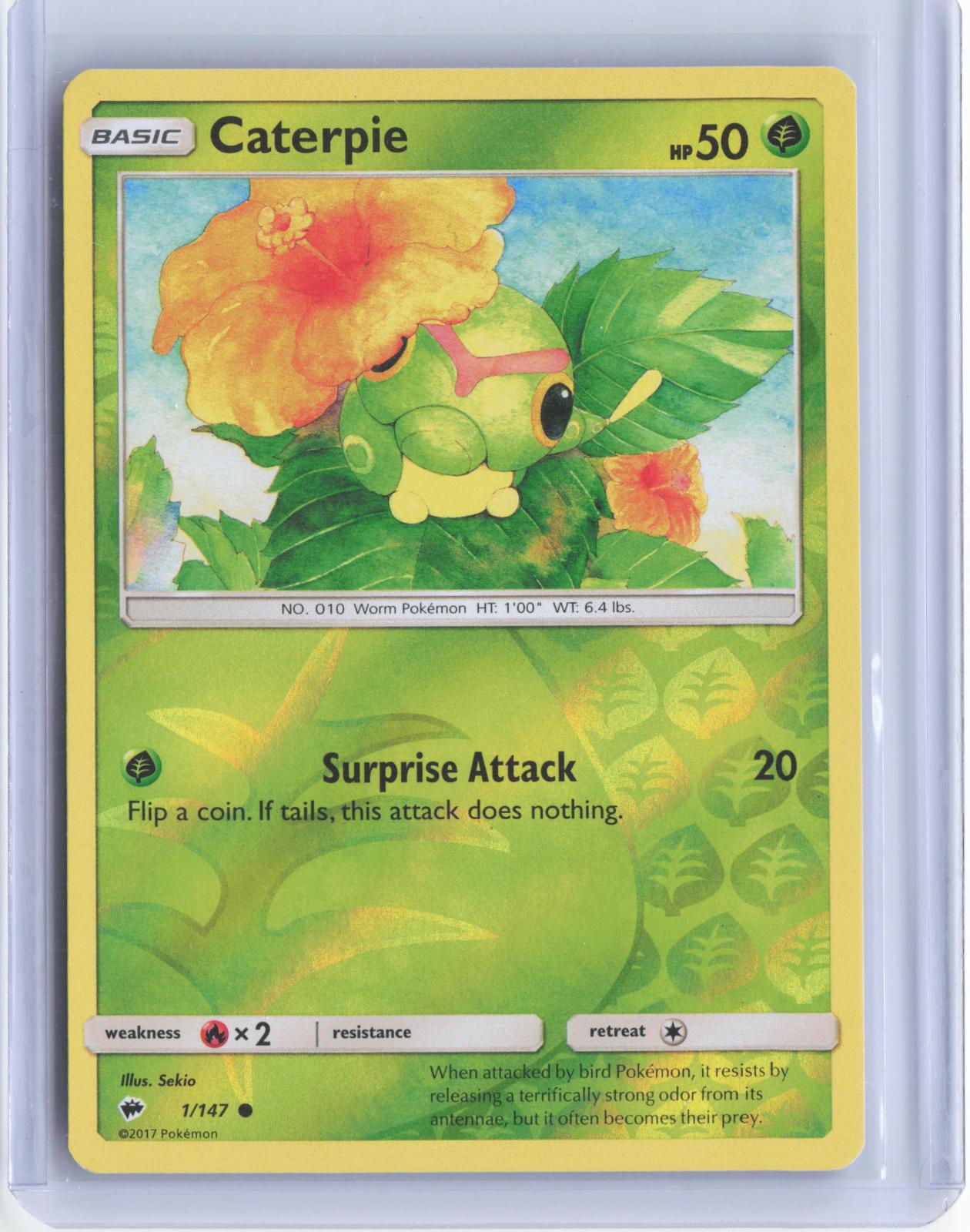 Caterpie 1/147 Common Burning Shadows Pokemon Reverse Holo TCG Card