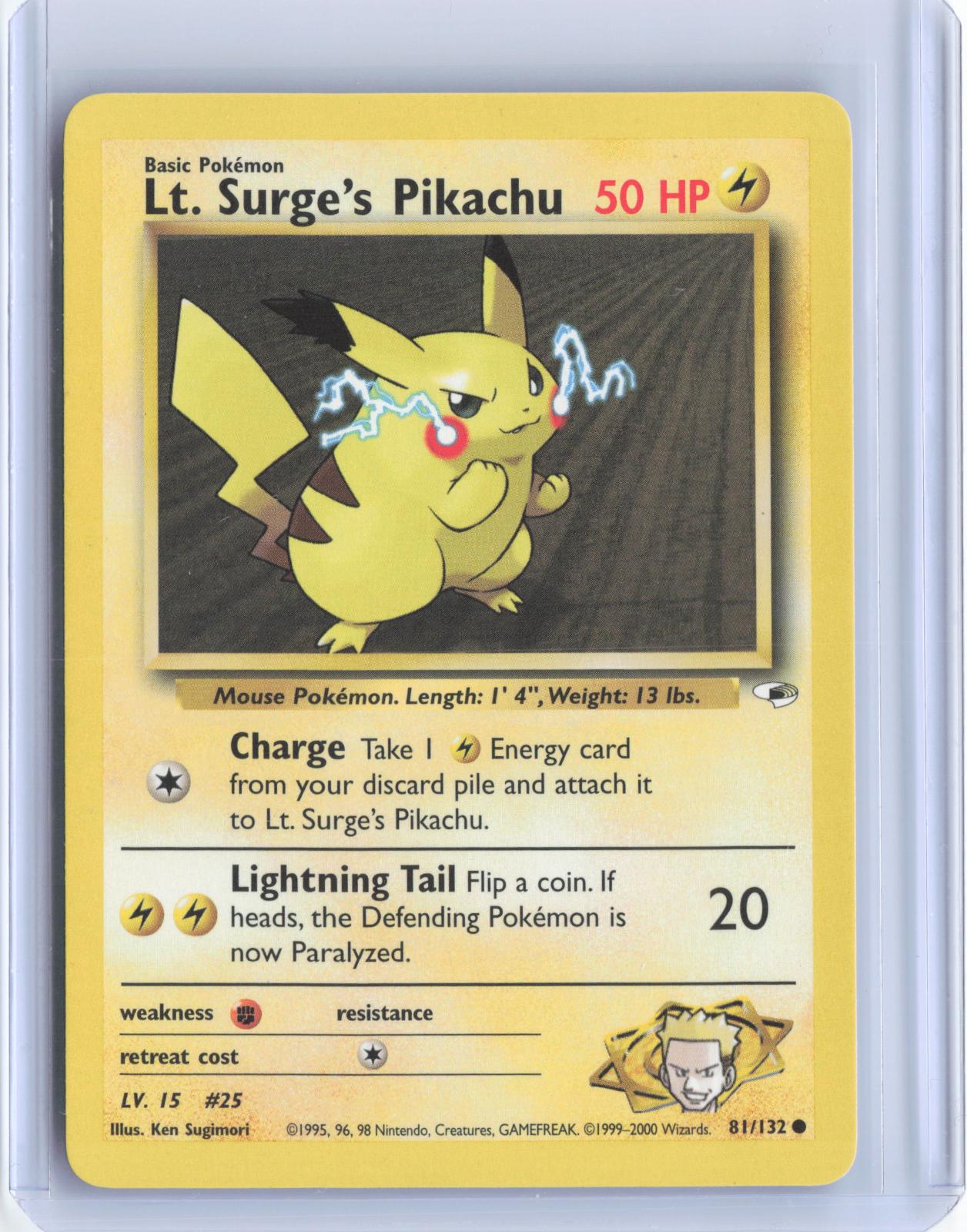 Lt. Surge's Pikachu 81/132 Common Gym Heroes Pokemon Unlimited TCG Card