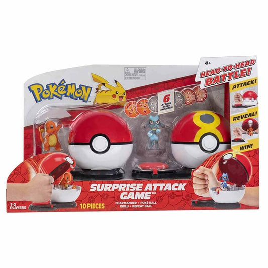 Pokémon Surprise Attack Game, Featuring Charmander #1 and Riolu - 2 Surprise Attack Balls - 6 Attack Disks - Toys for Kids Fans