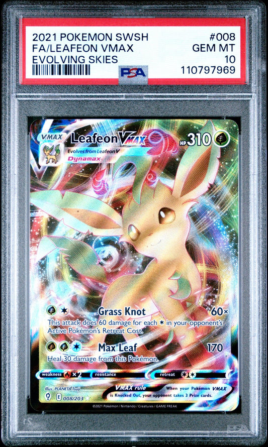 PSA 10 Leafeon VMAX 008/203 - SWSH07: Evolving Skies (SWSH07)  POKÉMON TCG