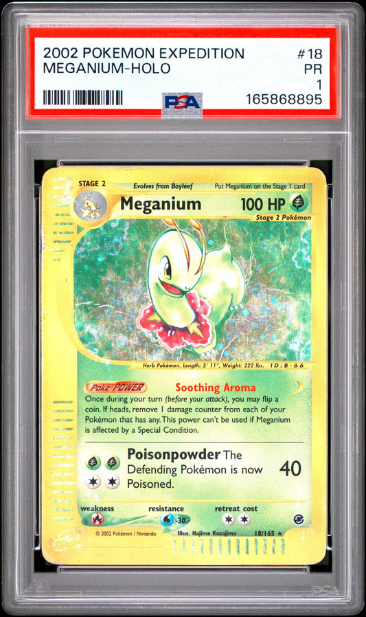 PSA 1 2002 POKEMON EXPEDITION 18 MEGANIUM-HOLO Graded Pokémon TCG Card