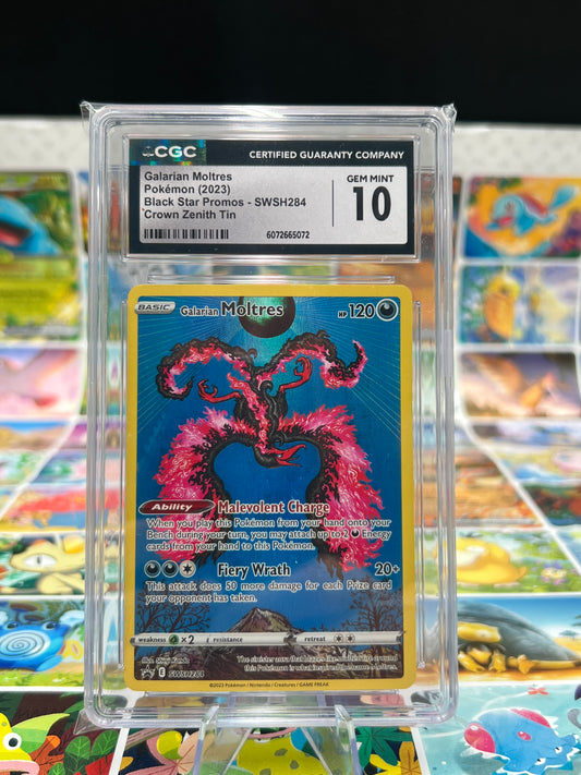 CGC 10 Galarian Moltres Black Star Promo SWSH284 Crown Zenith Tin Graded Pokémon TCG