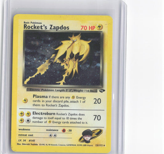 Rocket's Zapdos 15/132 Rare Gym Challenge Pokemon Unlimited Holo