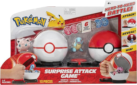 Pokémon Game with Squirtle and Jigglypuff - 2 Surprise Balls - 6 Attack Disks - Toys for Kids Fans