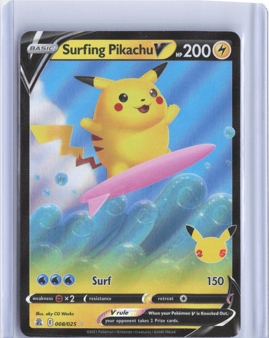 Surfing Pikachu V 008/025 Holo V Rare Celebrations Pokemon Holo TCG Card
