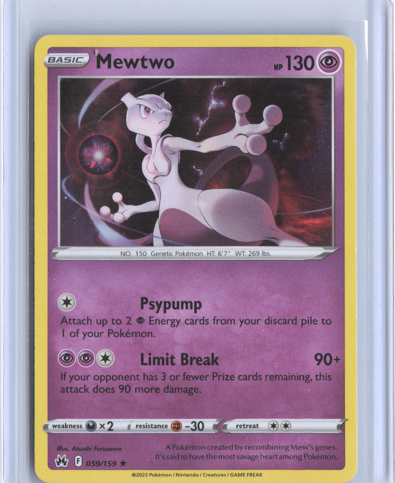 Mewtwo 059/159 Holo Rare Crown Zenith Pokemon TCG Card