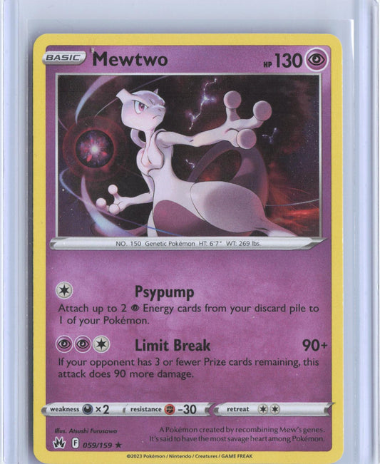 Mewtwo 059/159 Holo Rare Crown Zenith Pokemon TCG Card