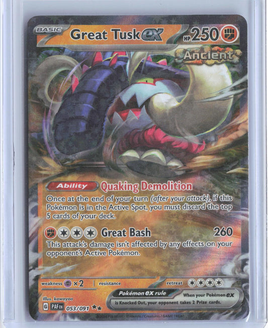 Great Tusk ex 053/091 Double Rare Paldean Fates Pokemon Holo