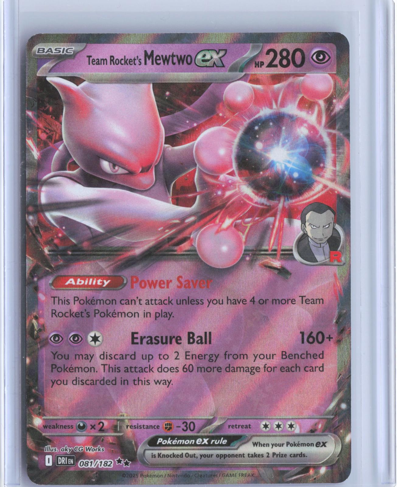 Team Rocket's Mewtwo ex 081/182 Double Rare Destined Rivals Pokemon TCG Card