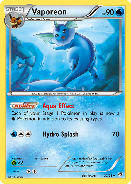 Vaporeon 22/98 Uncommon Ancient Origins Pokemon TCG Card