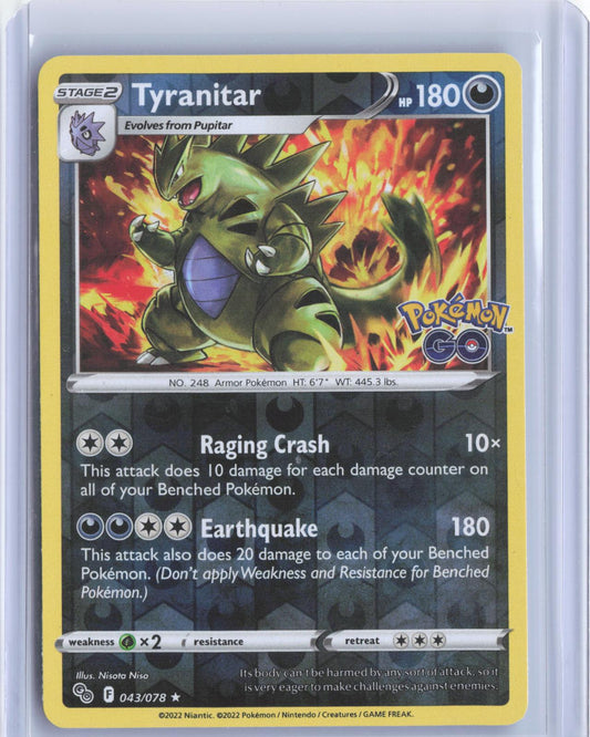 Tyranitar 043/078 Holo Rare Pokemon GO Pokemon Reverse Holo TCG Card