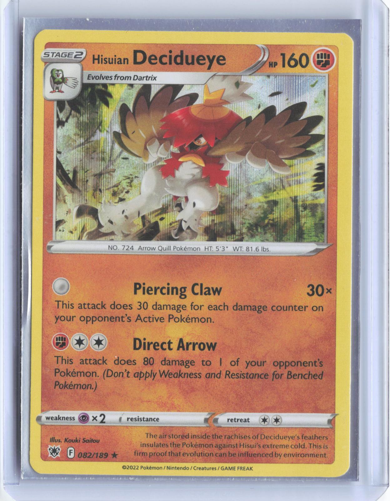 Hisuian Decidueye 082/189 Holo Astral Radiance Pokemon Reverse Holo TCG Card