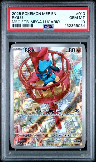 PSA 10 2025 POKEMON MEP EN-ME BLACK STAR PROMO #010 RIOLU MEG ETB-MEGA LUCARIO Graded Pokémon TCG