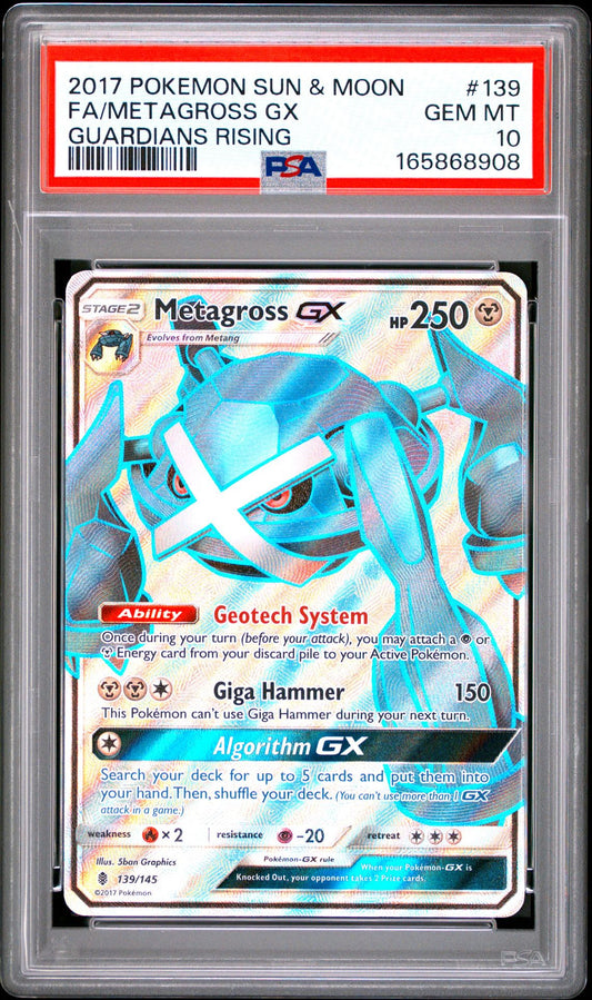 PSA 10 2017 POKEMON SUN & MOON GUARDIANS RISING 139 FULL ART/METAGROSS GX Graded Pokémon TCG Card