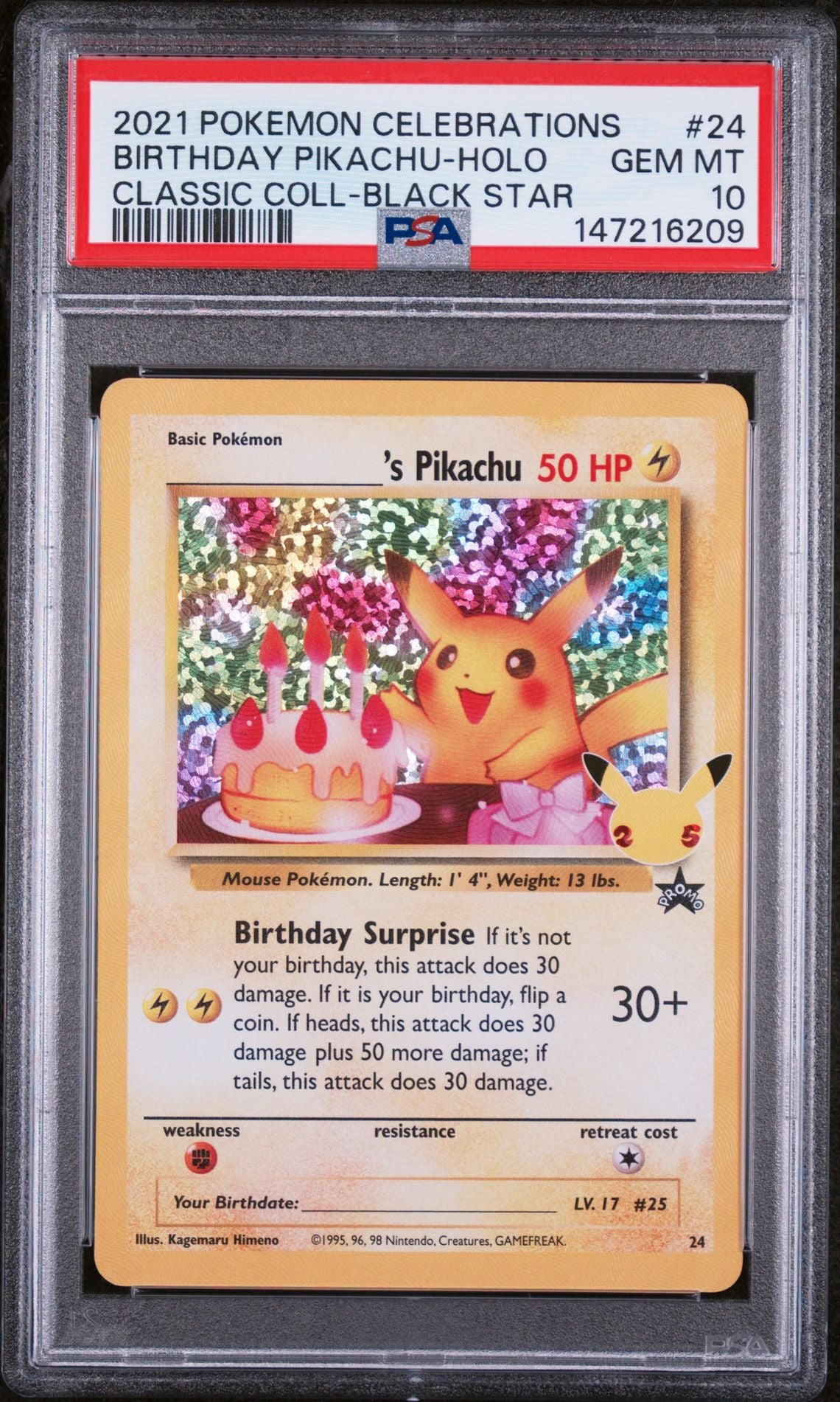 PSA 10 2021 POKEMON CELEBRATIONS CLASSIC COLLECTION 24 BIRTHDAY PIKACHU-HOLO Graded Pokémon TCG Card