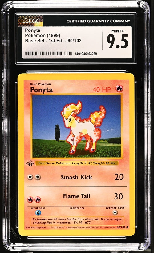 CGC 9.5 Ponyta 66/102 1st Edition Shadowless Base Set Graded Pokémon TCG