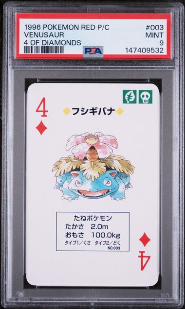 PSA 9 1996 POKEMON RED VERSION PLAYING CARDS #003 VENUSAUR 4 OF DIAMONDS Graded Pokémon TCG