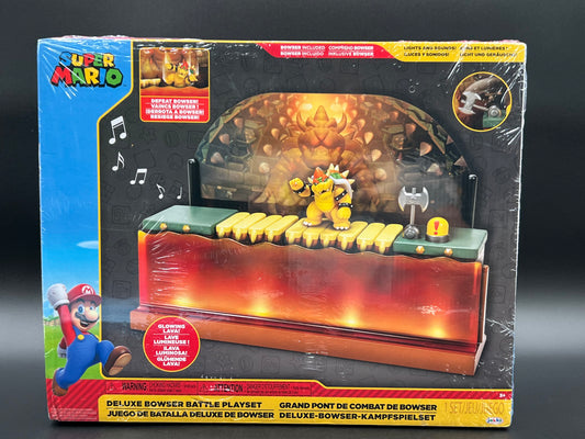Super Mario Nintendo Deluxe Bowser Battle Playset with Lights and Sounds, 2.5 Inch Bowser Action Figure Included
