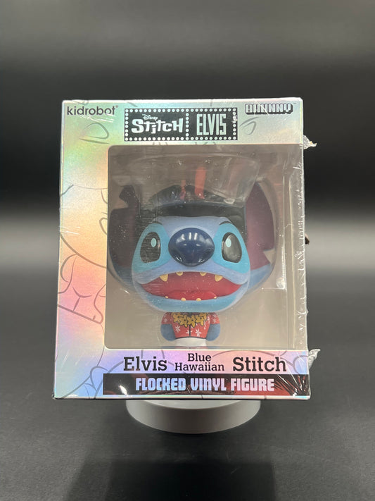 Collectible Disney: Lilo and Stitch Blue Hawaiian Elvis Stitch Flocked 4” Bhunny Stylized PVC Figure
