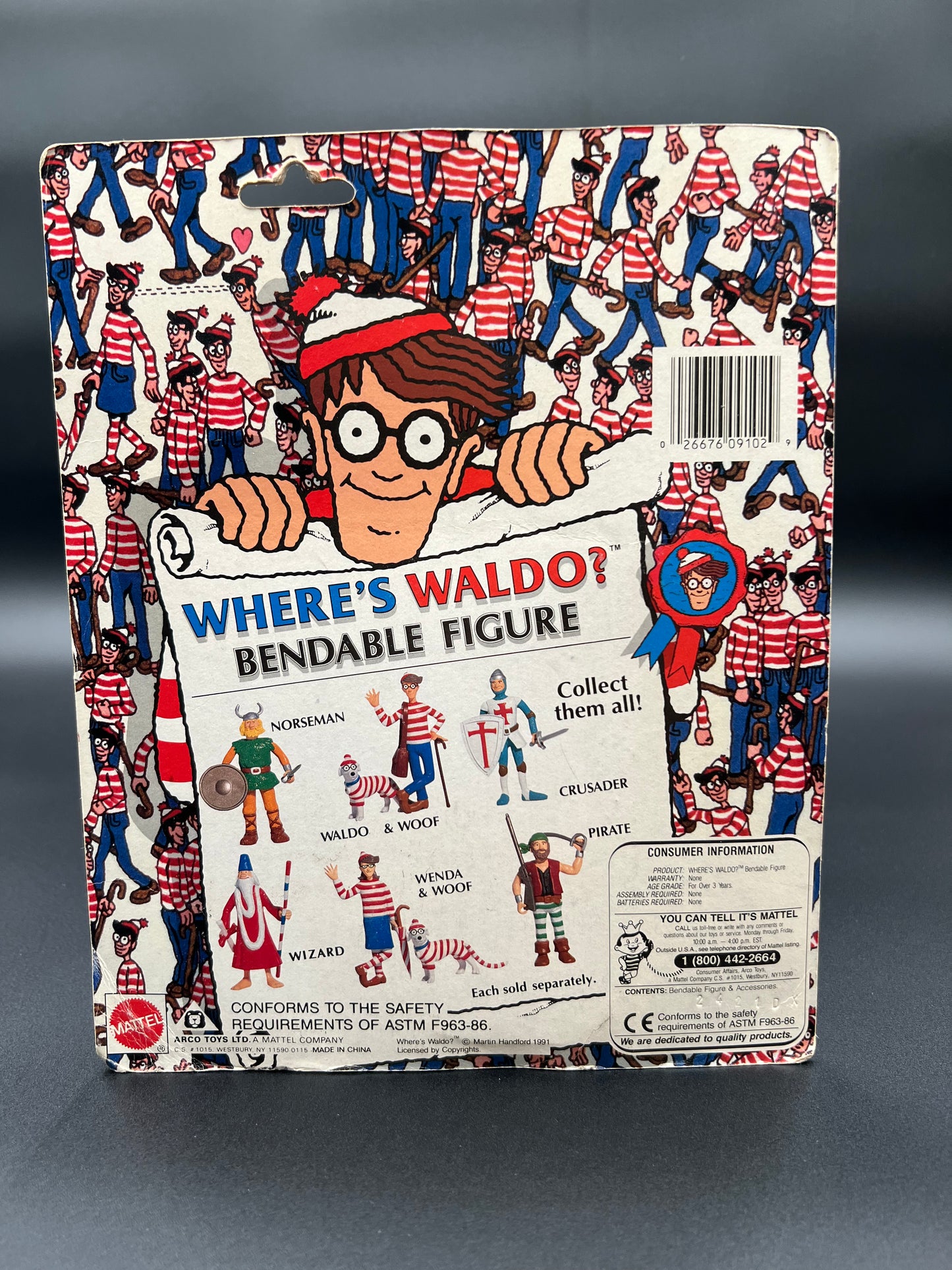 Where's Waldo Wizard Bendable Figure Mattel 1991 New With Grip and Clip on Parts