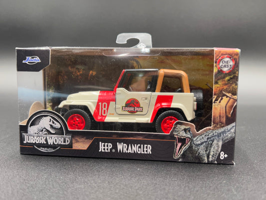 Jada Toys Jurassic World 1:32 Jeep Wrangler Die-cast Car, Toys for Kids and Adults,White/Red