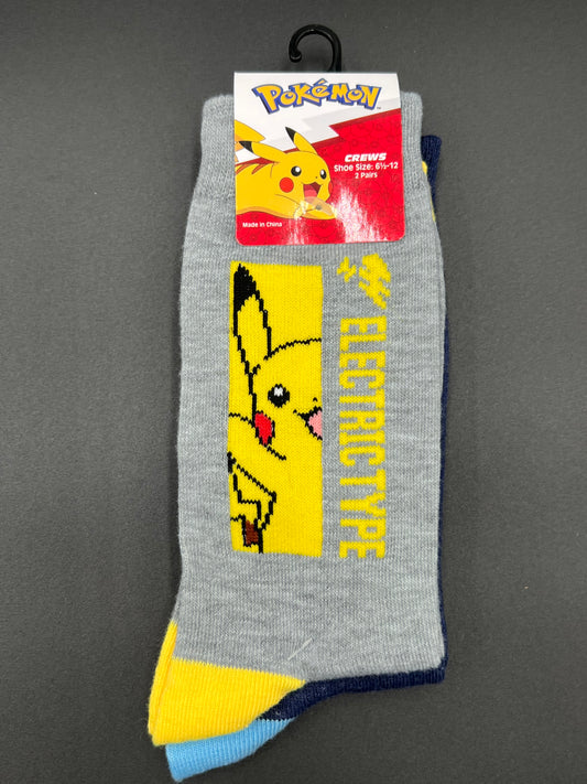 Pokémon Pikachu and Squirtle Crew Socks 2 Pair Size 6.5-12