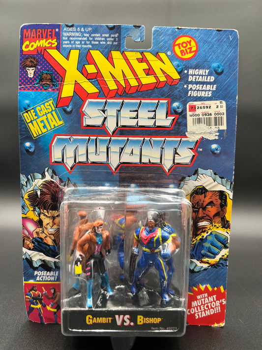Marvel X-Men Steel Mutants GAMBIT vs BISHOP Die Cast Metal Toy Biz Figure 1994