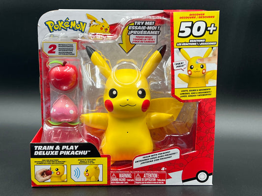Pokémon Train and Play Deluxe Pikachu - 4.5-Inch Pikachu Figure with Lights, Sounds, and Moving Limbs Plus Interactive Accessories