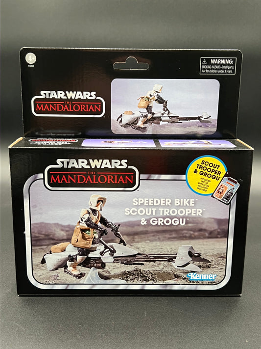 STAR WARS The Vintage Collection Speeder Bike, Scout Trooper & Grogu, The Mandalorian 3.75-Inch Vehicle & Action Figures