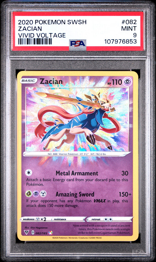PSA 9 2020 Pokemon - Zacian 082/185 Vivid Voltage Amazing Rare
