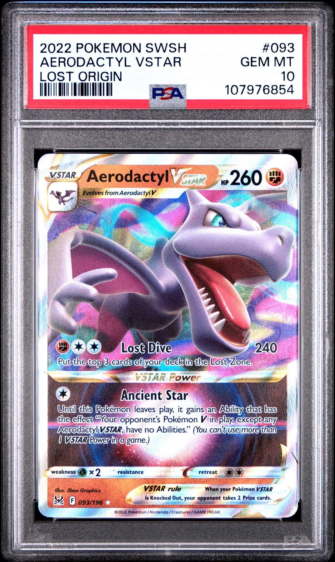 PSA 10 GEM MINT - AERODACTYL VSTAR LOST ORIGIN #093 Pokémon TCG