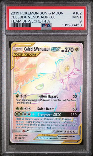 PSA 9 Celebi & Venusaur GX (Secret) - SM - Team Up (SM9) Graded Pokémon TCG