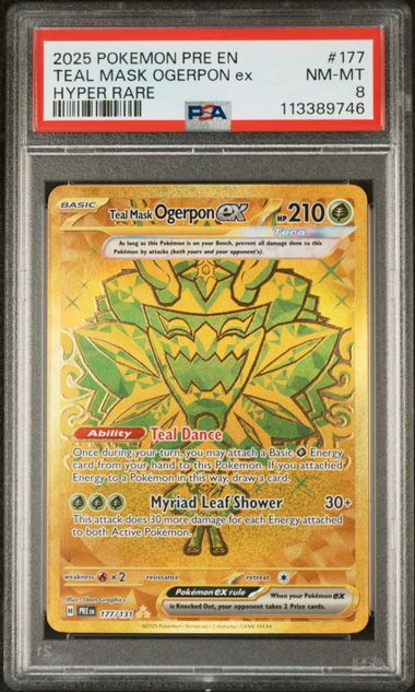 PSA 8 2025 POKEMON PRE EN-PRISMATIC EVOLUTIONS #177 TEAL MASK OGERPON ex HYPER RARE Graded Pokémon TCG