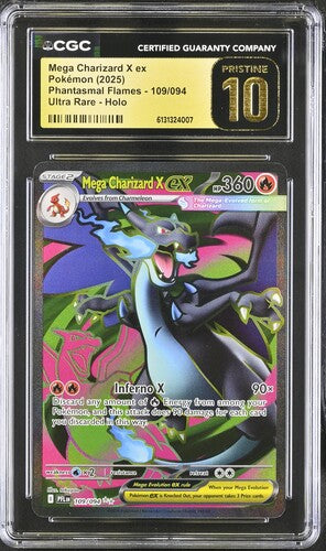 CGC 10 Pristine Mega Charizard X ex - 109/094 - ME02: Phantasmal Flames (PFL) Graded Pokémon Card TCG