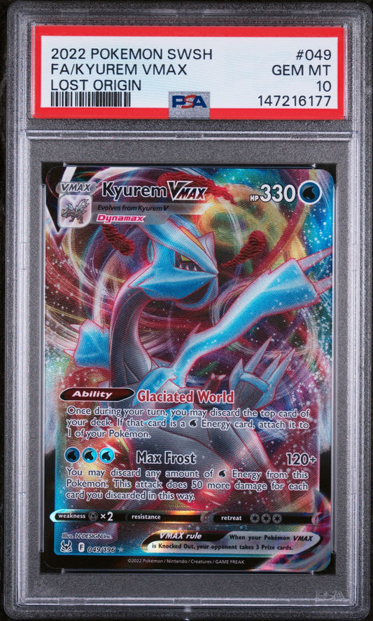 PSA 10 2022 POKEMON SWORD & SHIELD LOST ORIGIN 049 FULL ART/KYUREM VMAX Graded Pokémon TCG Card