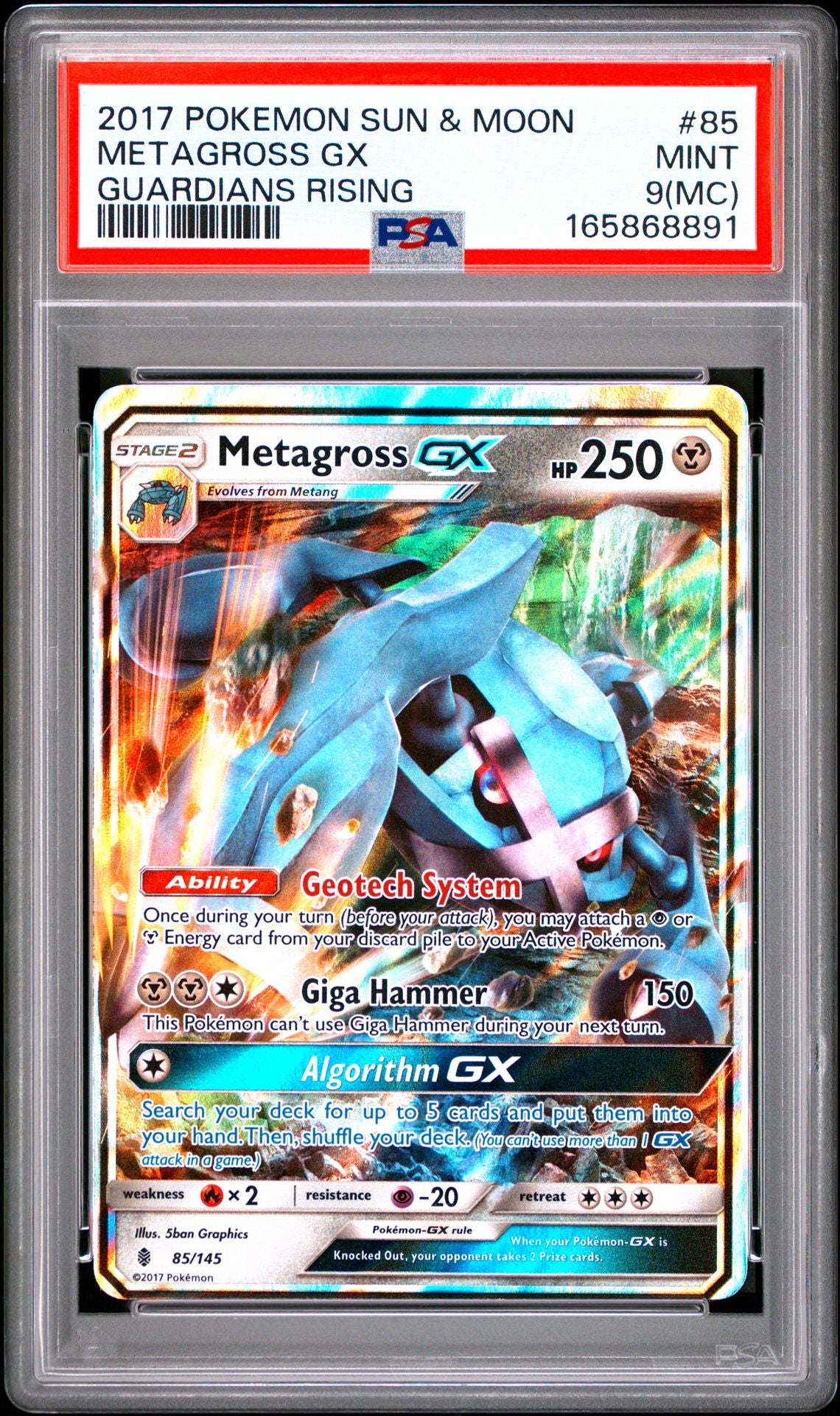 PSA 9 MISCUT (MC) 2017 POKEMON SUN & MOON GUARDIANS RISING 85 METAGROSS GX Graded Pokémon TCG Card