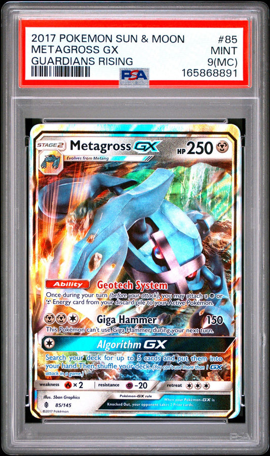 PSA 9 MISCUT (MC) 2017 POKEMON SUN & MOON GUARDIANS RISING 85 METAGROSS GX Graded Pokémon TCG Card