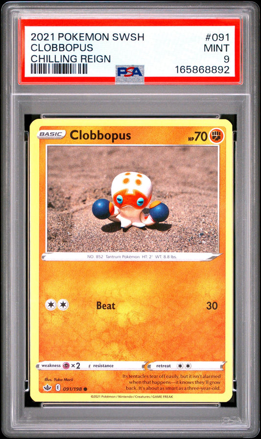 PSA 9 Yuka Morii 2021 POKEMON SWORD & SHIELD CHILLING REIGN 091 CLOBBOPUS Graded Pokémon TCG Card