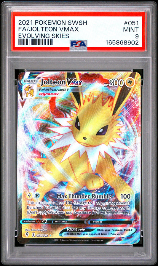 PSA 9 2021 POKEMON SWORD & SHIELD EVOLVING SKIES 051 FULL ART/JOLTEON VMAX Graded Pokémon TCG Card