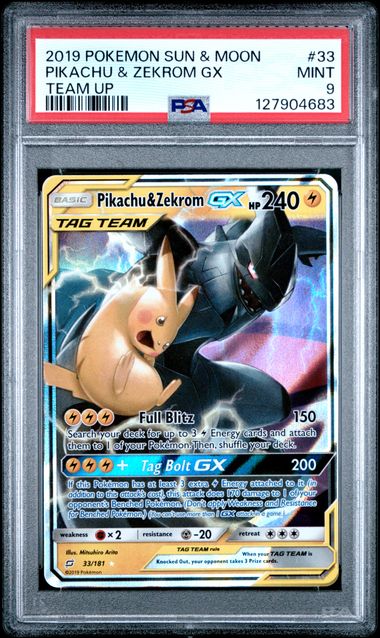 PSA 9 Pikachu & Zekrom GX 33/181 - SM - Team Up (SM9) Mint Graded Pokémon TCG
