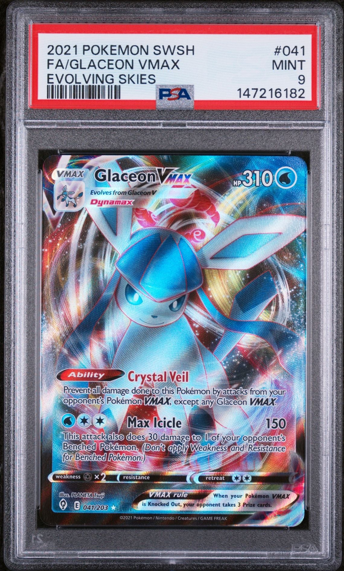 PSA 9 2021 POKEMON SWORD & SHIELD EVOLVING SKIES 041 FULL ART/GLACEON VMAX Graded Pokémon TCG Card
