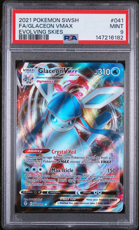 PSA 9 2021 POKEMON SWORD & SHIELD EVOLVING SKIES 041 FULL ART/GLACEON VMAX Graded Pokémon TCG Card