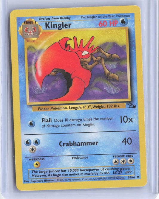 Kingler 38/62 Uncommon Fossil Pokemon Unlimited TCG Card